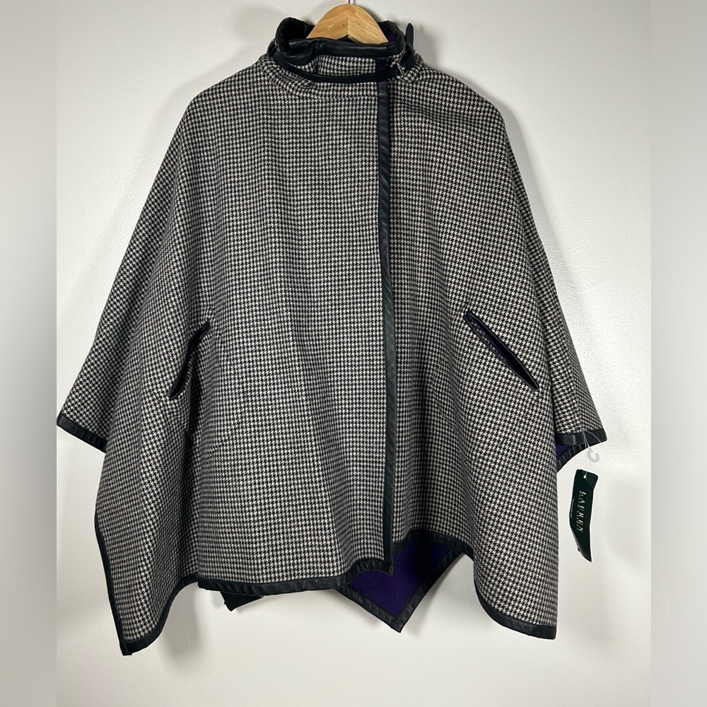 New NWT 2013 Ralph Lauren Reversible Houndstooth and Purple Wool Cape